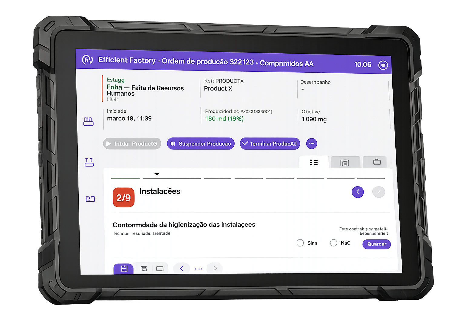 Tablet industrial robusto de 11 polegadas.
